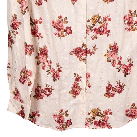 Lemon Grass VTG Button Up Shirt L Womens Floral Embroidered Cream 100% Cotton - Picture 3 of 5